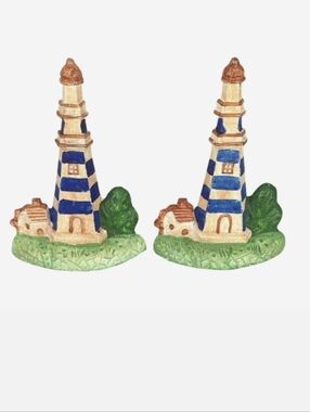 Vintage Cast Iron Lighthouse Bookends Hand Painted Nautical‎ Coastal Decor